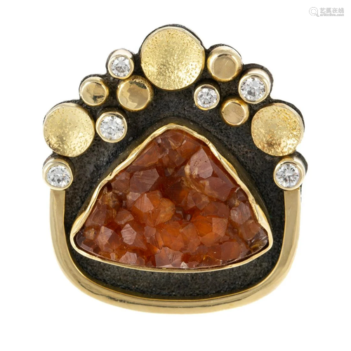 A Beth Solomon Citrine Druzy & Diamond Ring