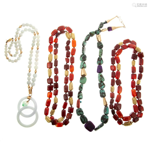 A Collection of Carnelian & Jade Necklaces