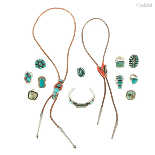 A Collection of Sterling Turquoise Jewelry