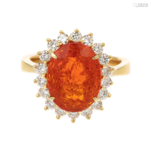 A 3.00 ct Fire Opal & Diamond Halo Ring in 18K