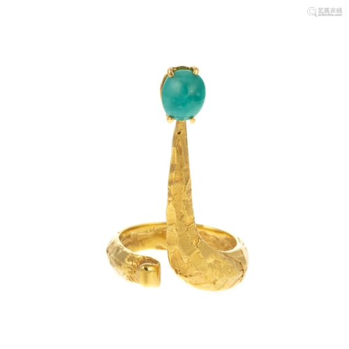 A 14K Turquoise Ring with Hammered Finish