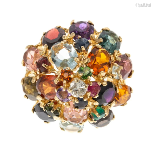 A Vintage Multi-Gemstone Dome Ring in 14K