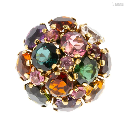 A Multi-Gemstone Cluster Ring in 14K