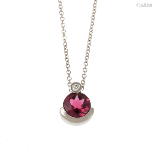 A Pink Tourmaline & Diamond Pendant on 18K Chain