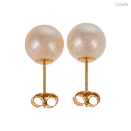 A Pair of 8 mm Cultured Pearl Mikimoto Studs