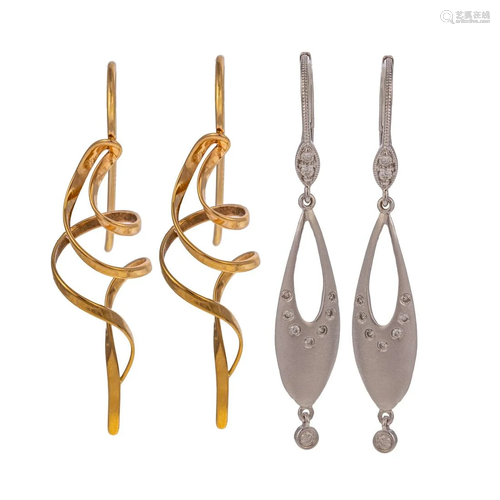 Two Pairs of Contemporary Dangle Earrings in 14K