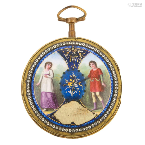 An Antique Hand Painted Enamel Gil Pocket Watch