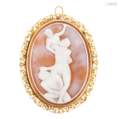 A Large Hardstone Carved Cameo 14K Frame