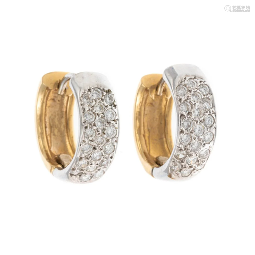 A Pair of 1.00 ctw Pave Diamond Hoops in 14K