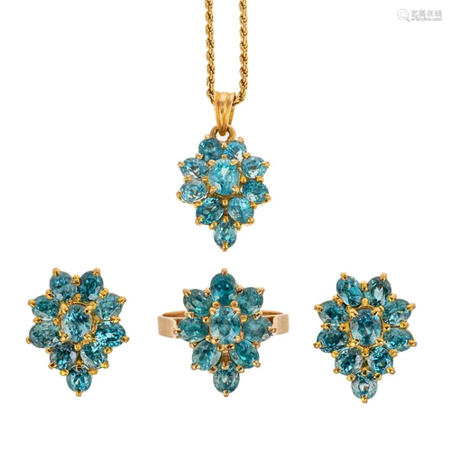 A Matching Suite of Blue Topaz Jewelry in 14K