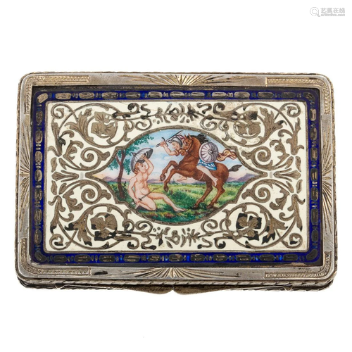 An Engraved & Enamel 800 Silver Box