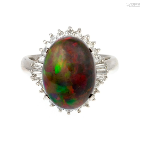 An 8.00 ct Black Opal & Diamond Ring in Platinum