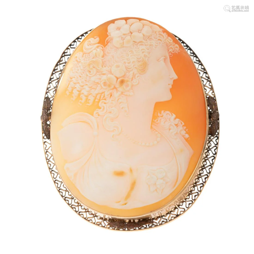 A Large Vintage Shell Cameo in 14K