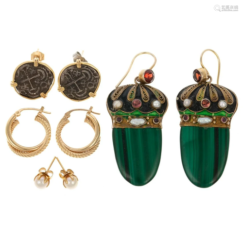 A Collection of 14K & Gemstone Earrings