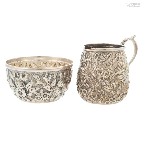 S Kirk & Son Silver Repousse Creamer & Sugar