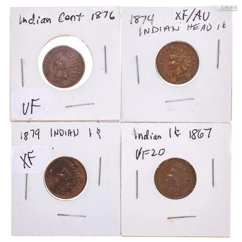 Four Nice Indian Cents 1867-1879