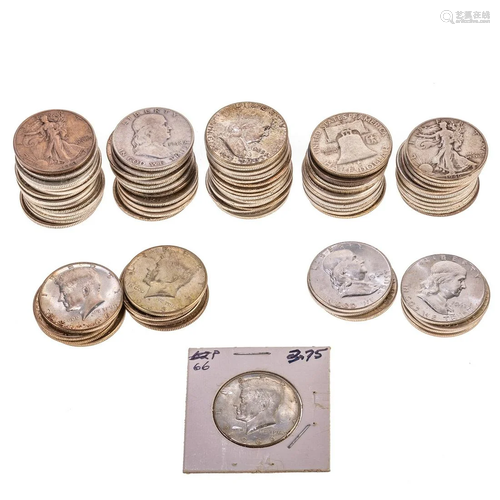 65 Silver Halves & Nine 40% JFK Halves