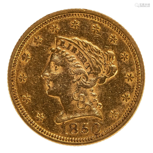 1850 $2.50 Gold Quarter Eagle XF Details