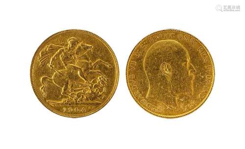 1904年英国1索维林金币一枚