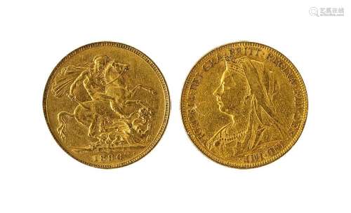 1896年英国1索维林金币一枚