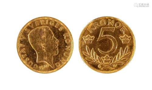 1920年瑞典5克郎金币，NGC MS62