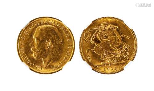 1915年澳大利亚1索维林金币一枚，NGC AU DETAILS