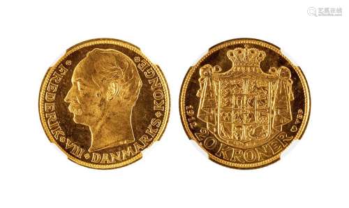 1921年丹麦20克朗金币一枚，NGC MS64