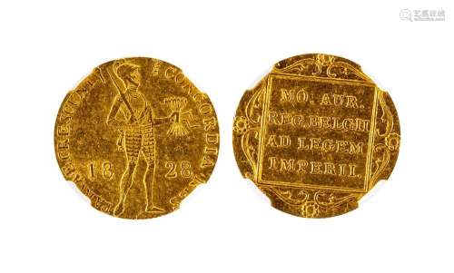 1828年荷兰1杜卡特金币一枚，NGC ms61