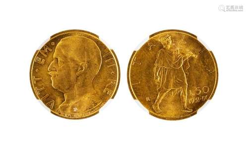 1931年意大利50里拉金币一枚，NGC MS64