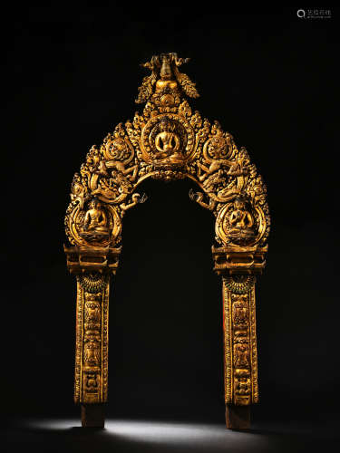14-15世纪 铜鎏金背光