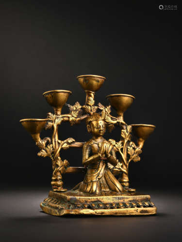 16世纪 合金铜供养人油灯