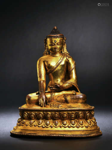 14世纪 铜鎏金宝冠释迦牟尼佛像