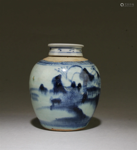 Antique Blue & White Porcelain Jar