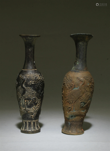 A Group of Two Antique Bronze Vases