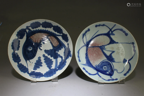 Two Antique Blue & White Porcelain Plates