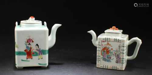 A Group of Two Chinese Fencai Porcelain Square Sha