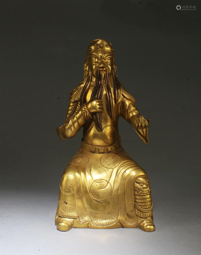 Chinese Gilt Bronze Guangyu Statue