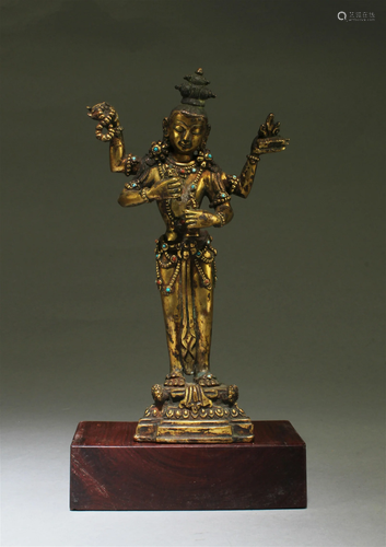 A Gilt Bronze Bodhisattva Statue