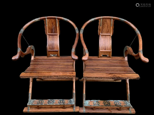 A Pair of Chinese Rosewood 'JiaoYi' Chairs