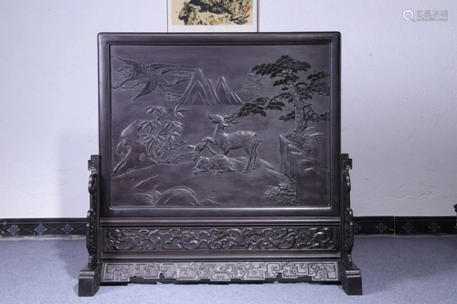 A Carved Zitan Table Screen