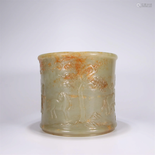 A Carved Hetian Brushpot