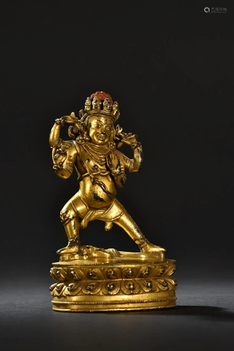 A Gilt Bronze Tibetan Deity Statue