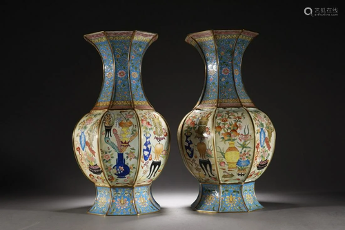 A Apir of Bronze Enamel Decorative Vases