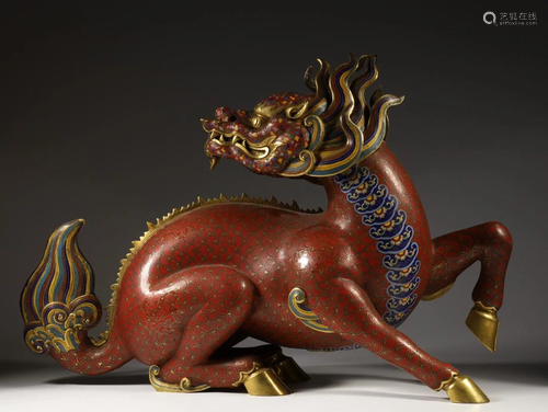 A Gilt Bronze Cloisonne Enamel Mythical Beast Ornament