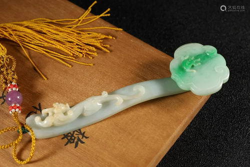 A Carved Nephrite Jade Ruyi Scepter