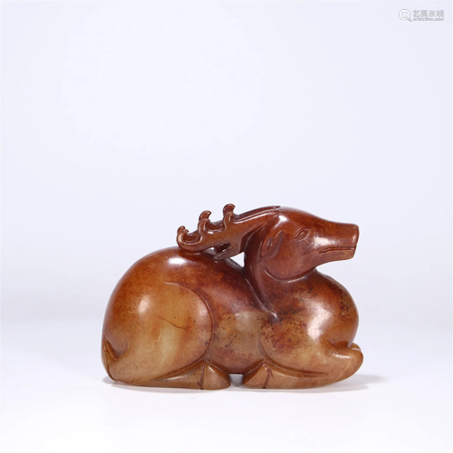 A Carved Hetian Jade Deer Ornament