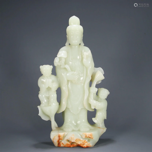 A Carved Hetian Jade Guanyin Statue