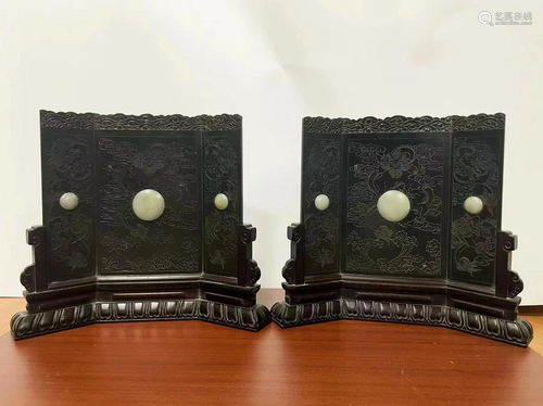 A Group of Two Hetian Jade Table Screen