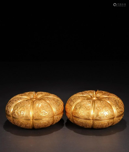 A Pair of Gilt Bronze Pumpkin shaped Containers