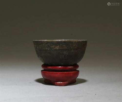 A Bronze Cup with Wooden Stand